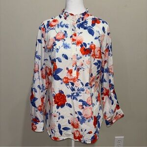 Talbots White Floral Button Down Shirt